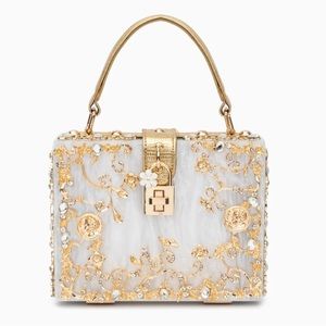 Verano Hill Acrylic Box Handbag in gold and white